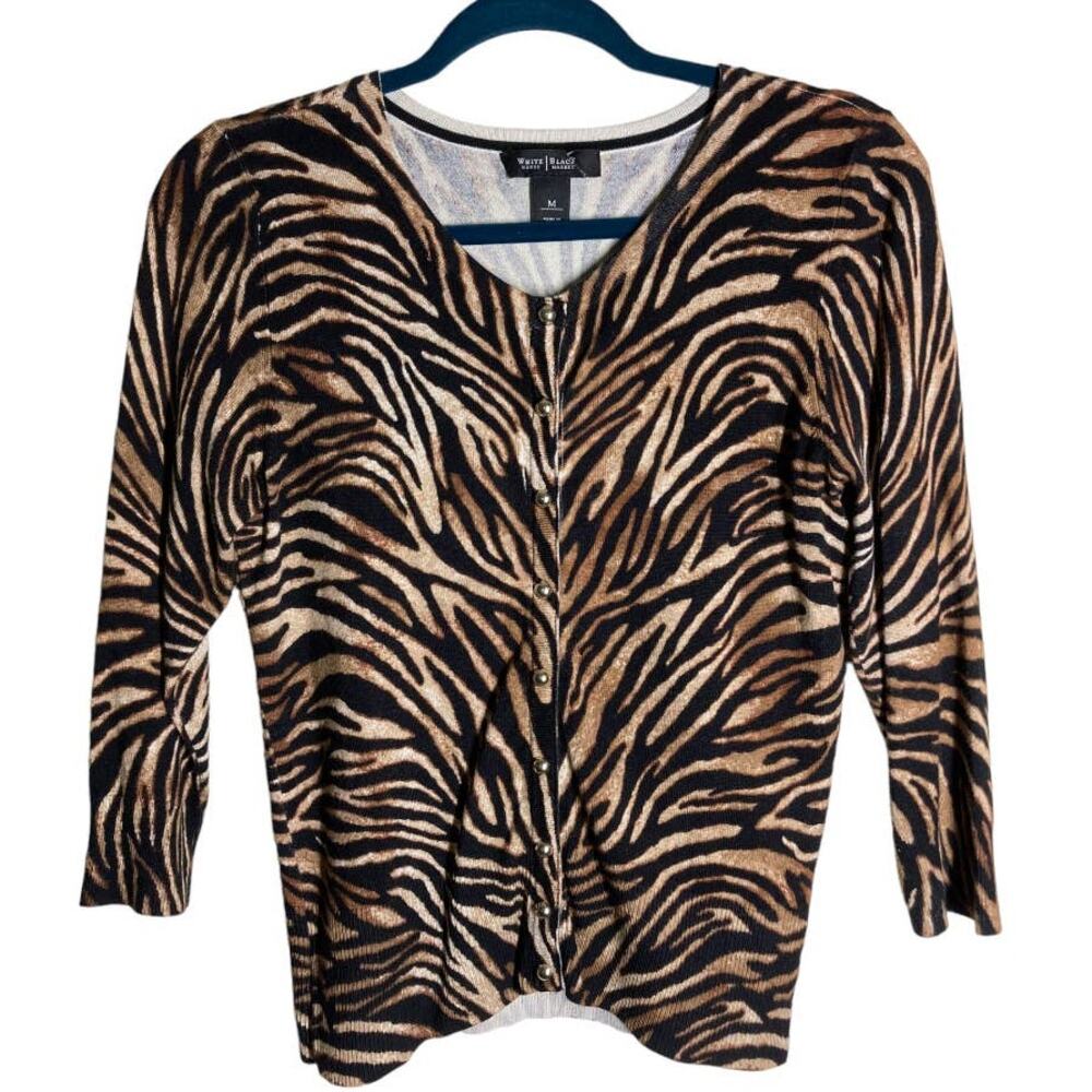 White House Black Market Tiger Print Cardigan Size M